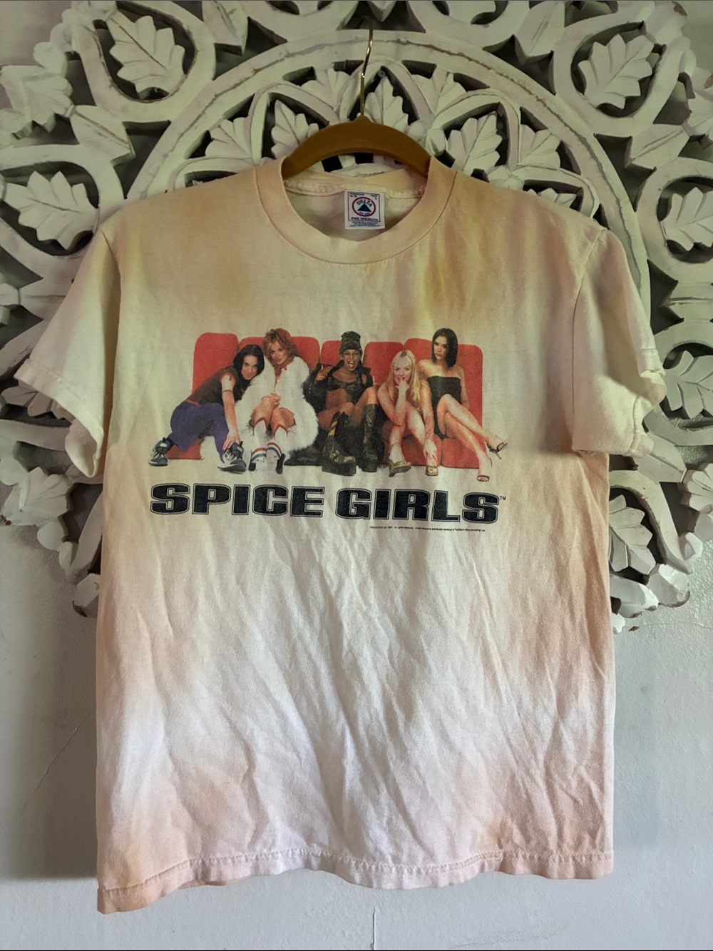 Vintage 1990 Spice Girls Graphic Tee - Faded Peach & Cream